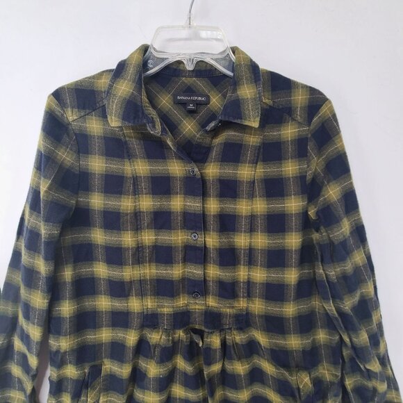 Banana Republic Cotton Flannel Tunic Top Shirt Size M Black Green - Picture 3 of 6